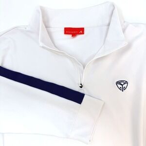 Redvanly Mens XL 1/4 Zip Golf Pullover White Navy Blue Performance Stretch
